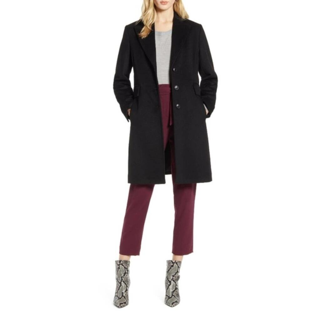 Halogen Topper Black Wool Jacket Womens Size 10 Notch Collar Long Sleeves